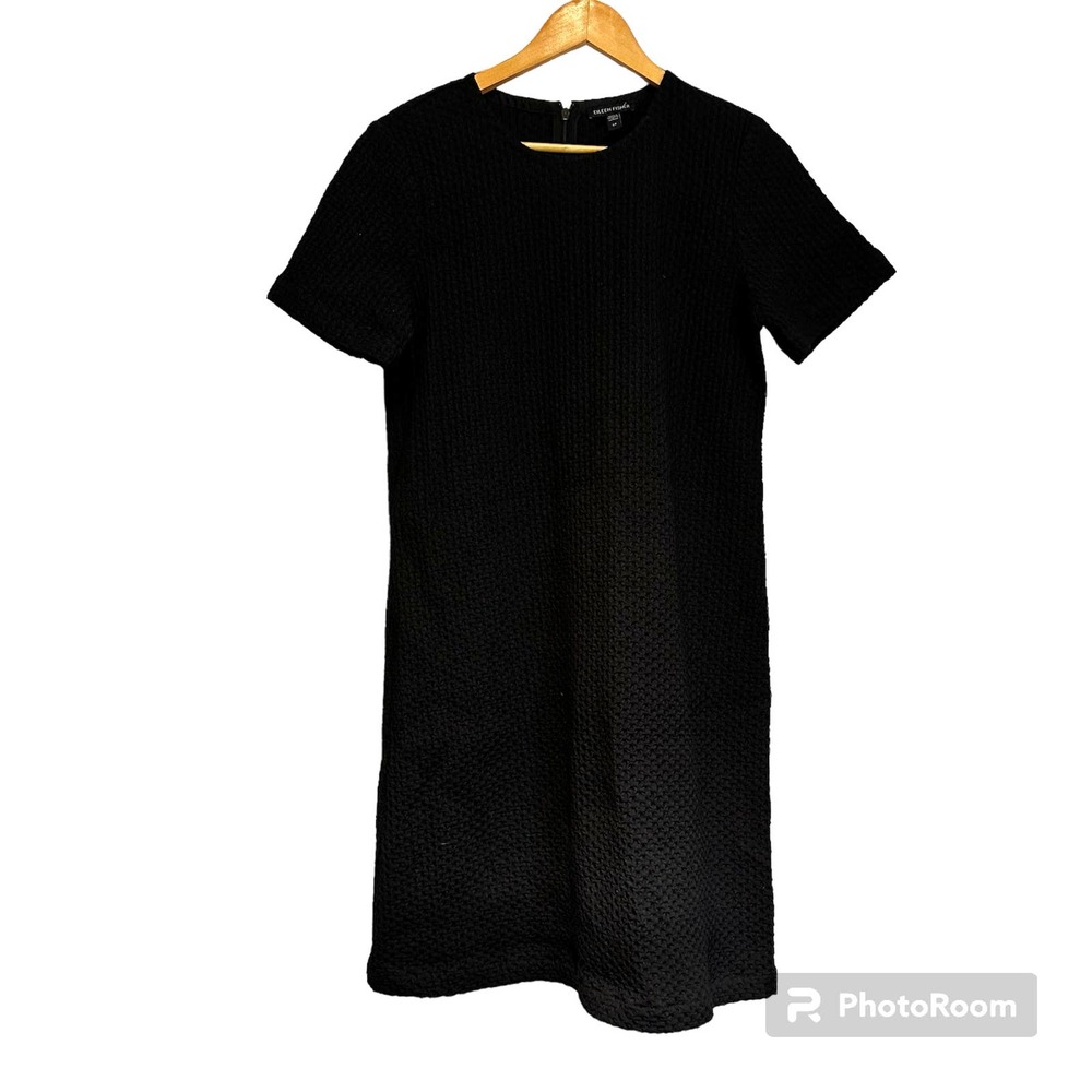 Eileen Fisher Black Honeycomb Tencel & Organic Cotton Shift Dress Size small